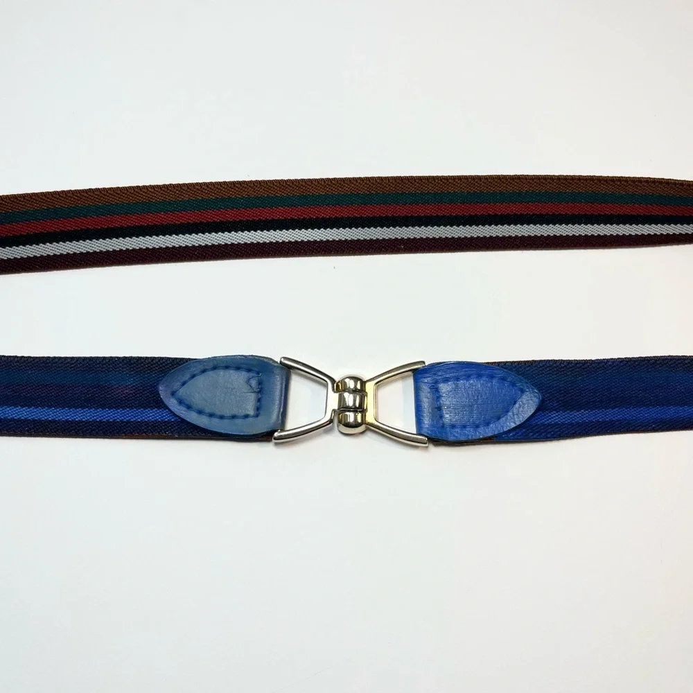 Reversible Vintage Striped Belt Metal Equestrian Thin Stretch Elastic Preppy